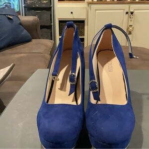 Elegant Blue Suede Women's Heels